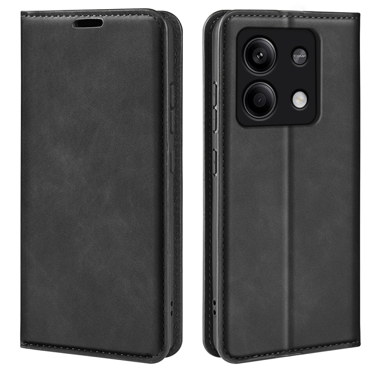 For Xiaomi Redmi Note 13 5G Retro-skin Magnetic Suction Leather Phone Case(Black) - Note 13 Cases by buy2fix | Online Shopping UK | buy2fix