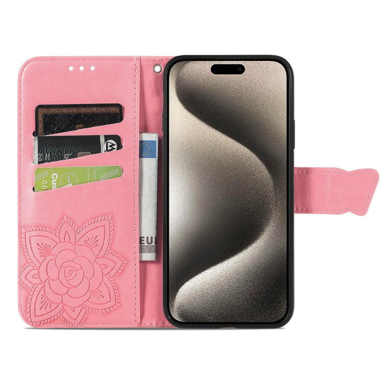 For iPhone 16 Butterfly Love Flower Embossed Leather Phone Case(Pink) - iPhone 16 Cases by buy2fix | Online Shopping UK | buy2fix