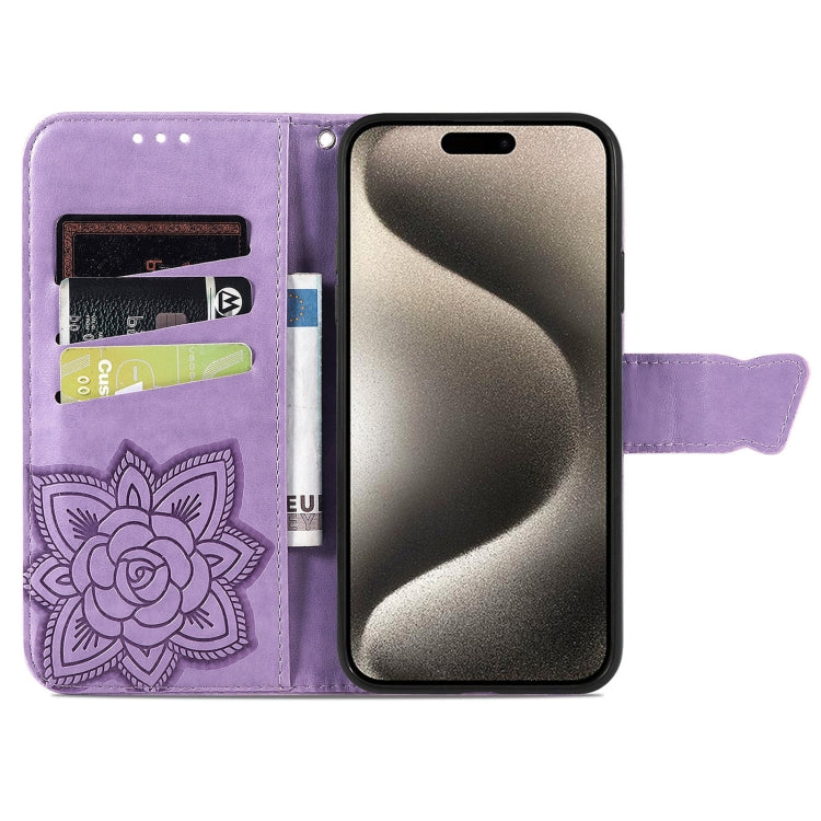 For iPhone 16 Butterfly Love Flower Embossed Leather Phone Case(Lavender) - iPhone 16 Cases by buy2fix | Online Shopping UK | buy2fix