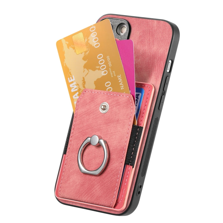 For iPhone 16 Retro Skin-feel Ring Card Wallet Phone Case(Pink) - iPhone 16 Cases by buy2fix | Online Shopping UK | buy2fix