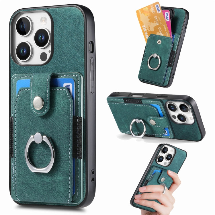 For iPhone 16 Pro Retro Skin-feel Ring Card Wallet Phone Case(Green) - iPhone 16 Pro Cases by buy2fix | Online Shopping UK | buy2fix