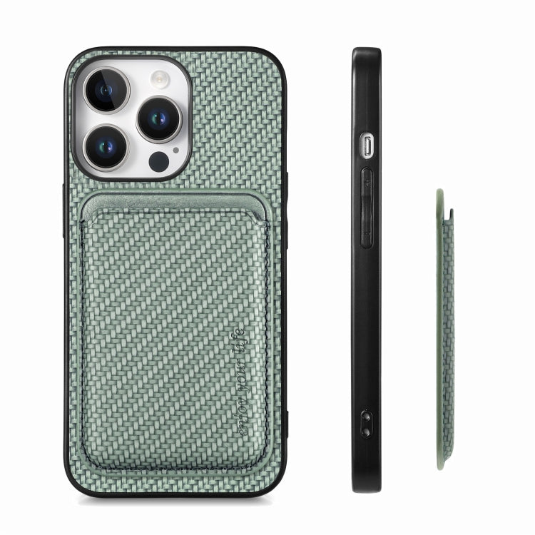 For iPhone 16 Pro Max Carbon Fiber Leather Card Magsafe Phone Case(Green) - iPhone 16 Pro Max Cases by buy2fix | Online Shopping UK | buy2fix