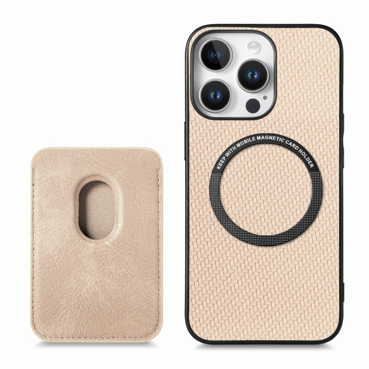 For iPhone 16 Pro Max Carbon Fiber Leather Card Magsafe Phone Case(Khaki) - iPhone 16 Pro Max Cases by buy2fix | Online Shopping UK | buy2fix