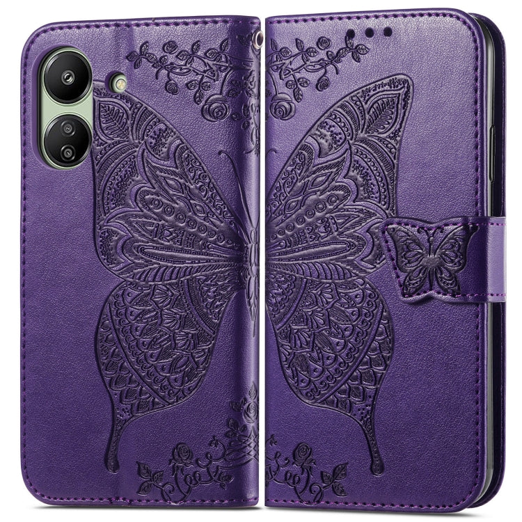 For Xiaomi Redmi 13C Butterfly Love Flower Embossed Leather Phone Case(Dark Purple) - 13C Cases by buy2fix | Online Shopping UK | buy2fix