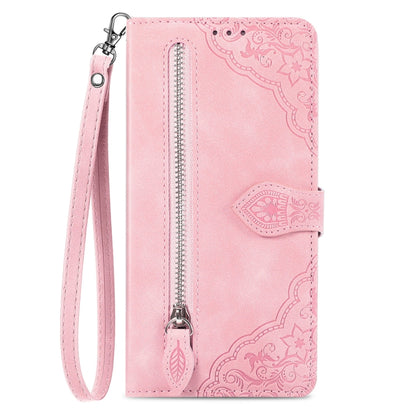 For Xiaomi Redmi Note 13 Pro 5G Embossed Flower Zipper Leather Phone Case(Pink) - Redmi K60 Ultra Cases by buy2fix | Online Shopping UK | buy2fix