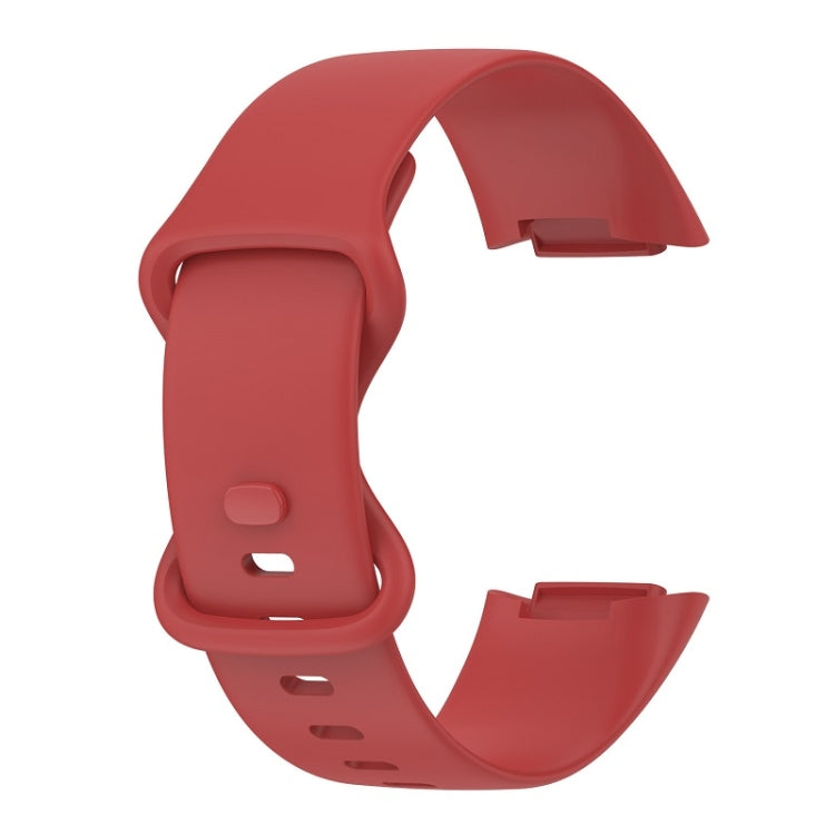 For Fitbit Charge 6 Solid Color Butterfly Buckle Silicone Watch Band, Size:S Size(Red) - Watch Bands by buy2fix | Online Shopping UK | buy2fix