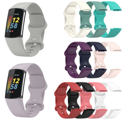 For Fitbit Charge 6 Solid Color Butterfly Buckle Silicone Watch Band, Size:S Size(Gray) - Watch Bands by buy2fix | Online Shopping UK | buy2fix