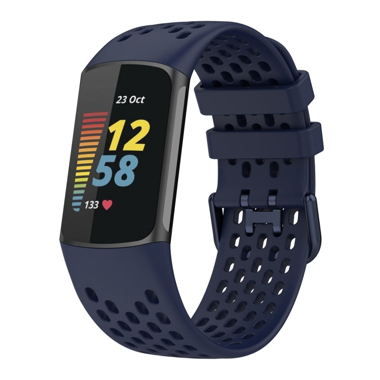 For Fitbit Charge 5 Solid Color Breathable Sports Silicone Watch Band(Dark Blue) - Watch Bands by buy2fix | Online Shopping UK | buy2fix