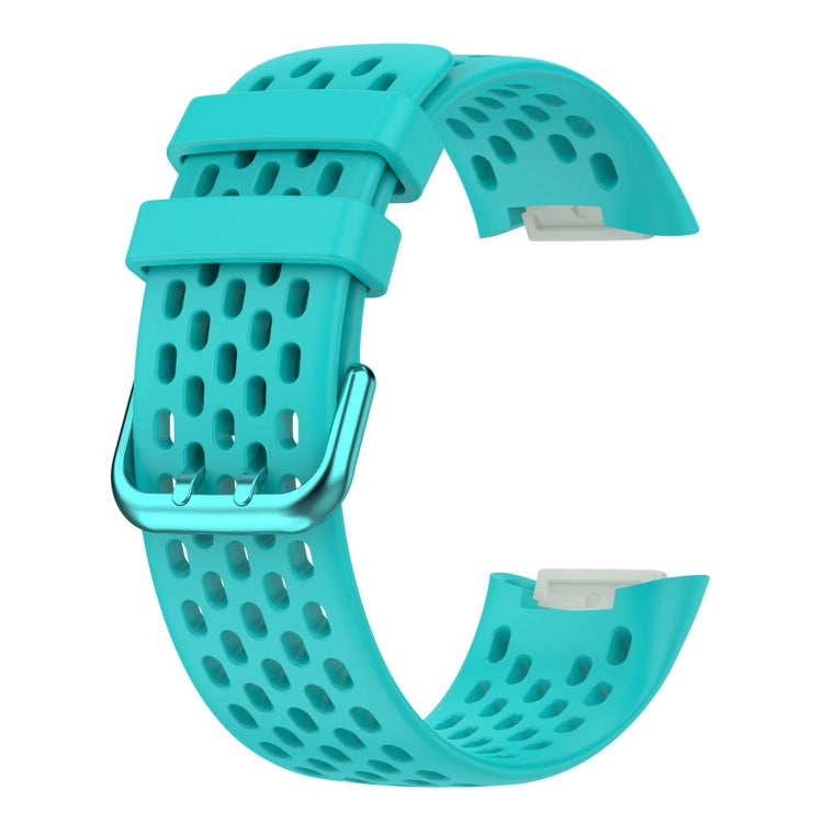 For Fitbit Charge 5 Solid Color Breathable Sports Silicone Watch Band(Teal Green) - Watch Bands by buy2fix | Online Shopping UK | buy2fix