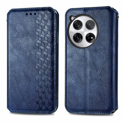 For OnePlus 12 Cubic Grid Pressed Magnetic Leather Phone Case(Blue) - OnePlus Cases by buy2fix | Online Shopping UK | buy2fix