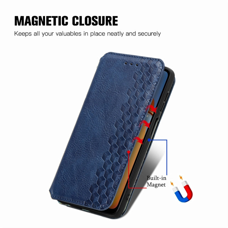 For Xiaomi Redmi 13C Cubic Grid Pressed Magnetic Leather Phone Case(Blue) - 13C Cases by buy2fix | Online Shopping UK | buy2fix