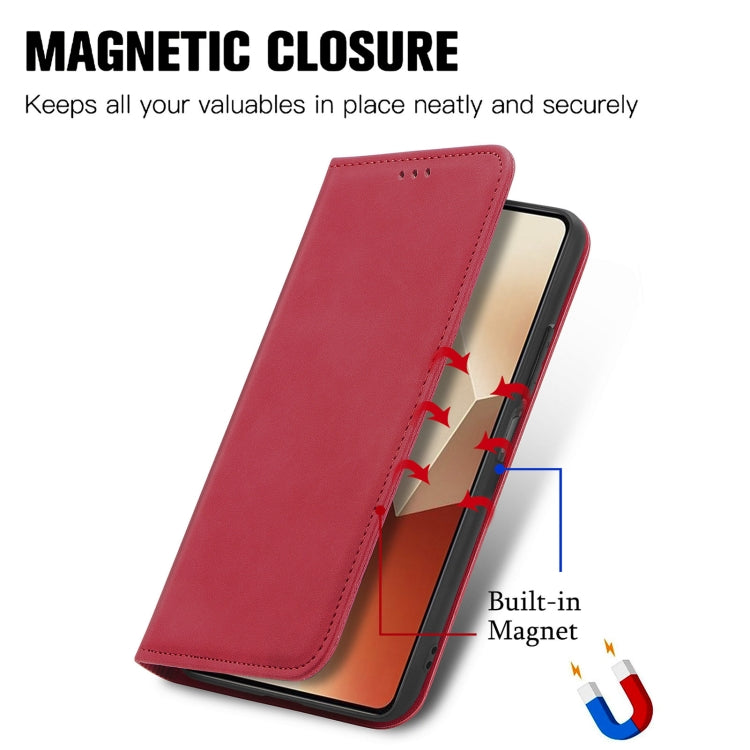 For Xiaomi Redmi Note 13 4G Retro Skin Feel Magnetic Flip Leather Phone Case(Red) - Note 13 Cases by buy2fix | Online Shopping UK | buy2fix