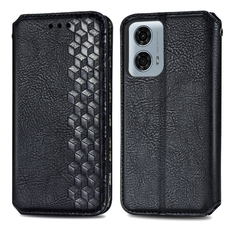 For Motorola Moto G24 Power Cubic Grid Pressed Magnetic Leather Phone Case(Black) - Motorola Cases by buy2fix | Online Shopping UK | buy2fix