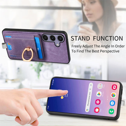 For Samsung Galaxy S25 5G Retro Splitable Magnetic Card Bag Leather Phone Case(Purple) - Galaxy Phone Cases by buy2fix | Online Shopping UK | buy2fix