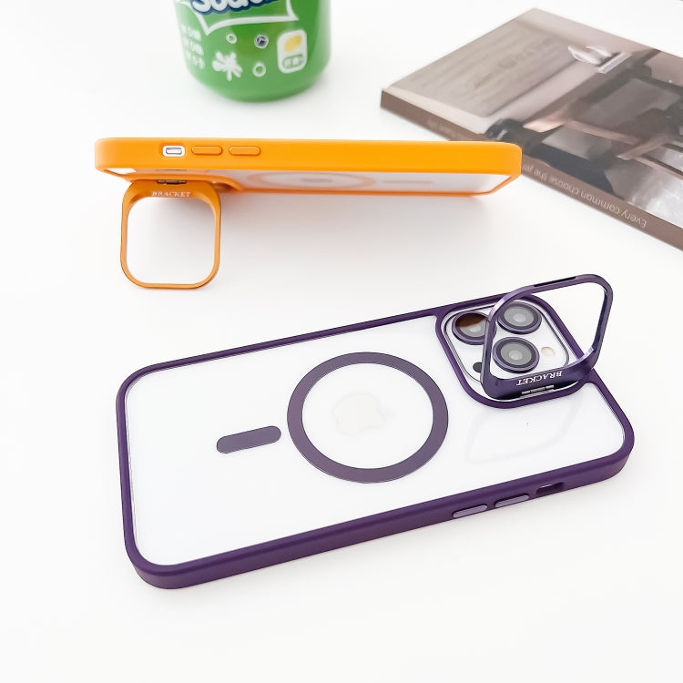 For iPhone 15 Plus MagSafe Acrylic Hybrid TPU Holder Phone Case with Lens film(Orange) - iPhone 15 Plus Cases by buy2fix | Online Shopping UK | buy2fix