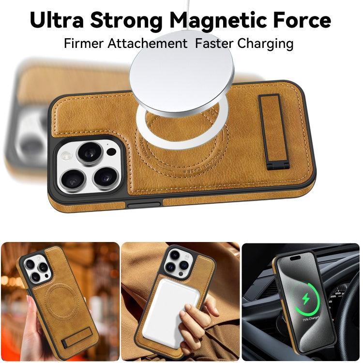 For iPhone 13 Multi-function Holder MagSafe PU Phone Case(Brown) - iPhone 13 Cases by buy2fix | Online Shopping UK | buy2fix