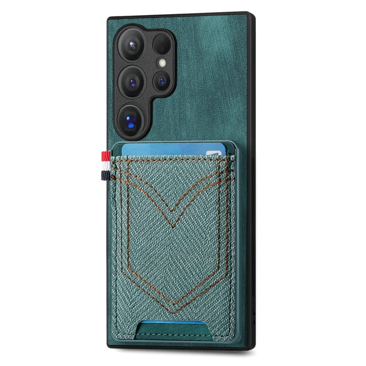 For Samsung Galaxy S25 Ultra 5G Denim Texture Leather Skin Phone Case with Card Slot(Green) - Galaxy S25 Ultra 5G Cases by buy2fix | Online Shopping UK | buy2fix