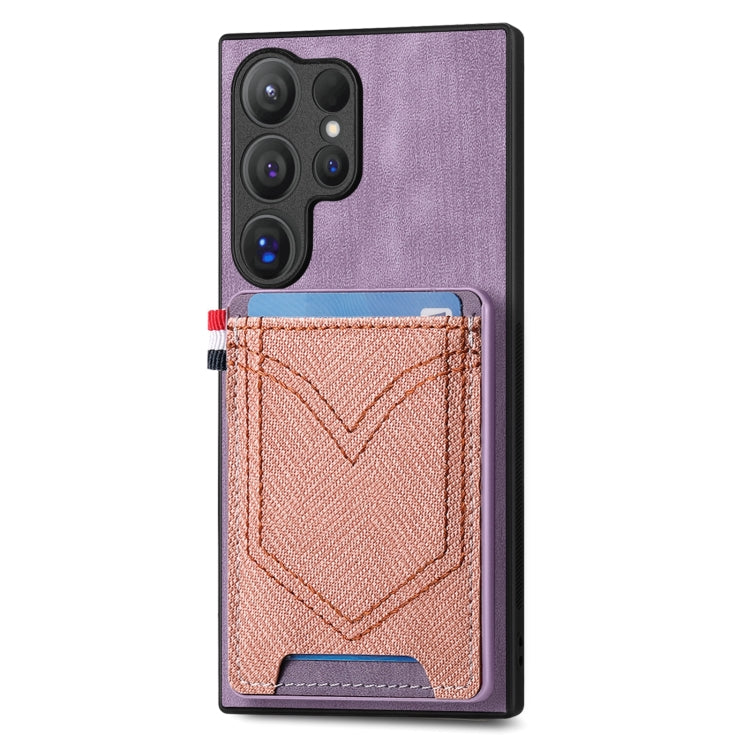 For Samsung Galaxy S25 Ultra 5G Denim Texture Leather Skin Phone Case with Card Slot(Purple) - Galaxy S25 Ultra 5G Cases by buy2fix | Online Shopping UK | buy2fix