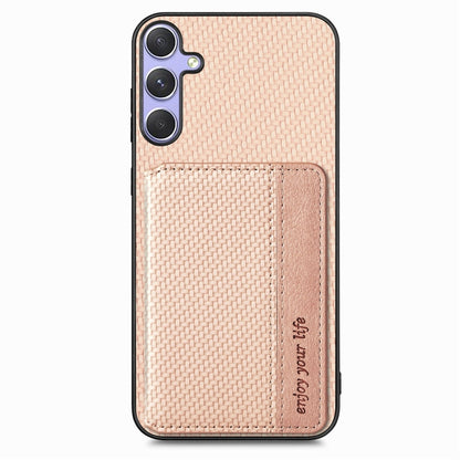 For Samsung Galaxy S25 Ultra 5G Carbon Fiber Magnetic Card Wallet RFID Blocking Phone Case(Khaki) - Galaxy S25 Ultra 5G Cases by buy2fix | Online Shopping UK | buy2fix