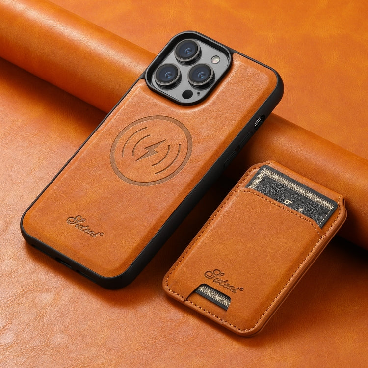 For iPhone 13 Pro Suteni H15 MagSafe Oil Eax Leather Detachable Wallet Back Phone Case(Khaki) - iPhone 13 Pro Cases by Suteni | Online Shopping UK | buy2fix