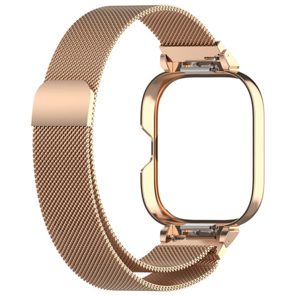 For Redmi Watch 4 Milan Magnetic Steel Mesh Watch Band + Watch Metal Frame(Rose Gold) - Watch Bands by buy2fix | Online Shopping UK | buy2fix