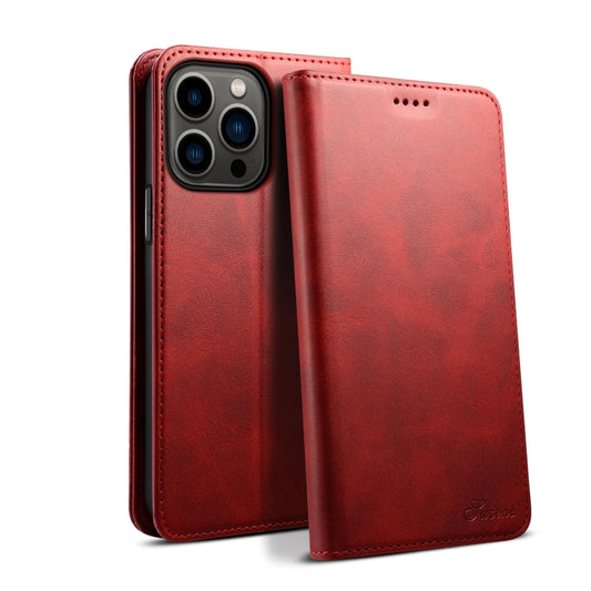 For iPhone 15 Pro Max Suteni Calf Texture Horizontal Flip Leather Phone Case(Red) - iPhone 15 Pro Max Cases by Suteni | Online Shopping UK | buy2fix