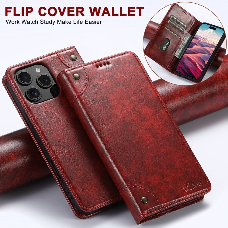 For iPhone 16 Pro Max Suteni Baroque Calf Texture Buckle Wallet Leather Phone Case(Red) - iPhone 16 Pro Max Cases by Suteni | Online Shopping UK | buy2fix