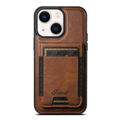 For iPhone 14 Plus Suteni H17 Oil Eax Leather MagSafe Detachable Wallet Phone Case(Brown) - iPhone 14 Plus Cases by Suteni | Online Shopping UK | buy2fix