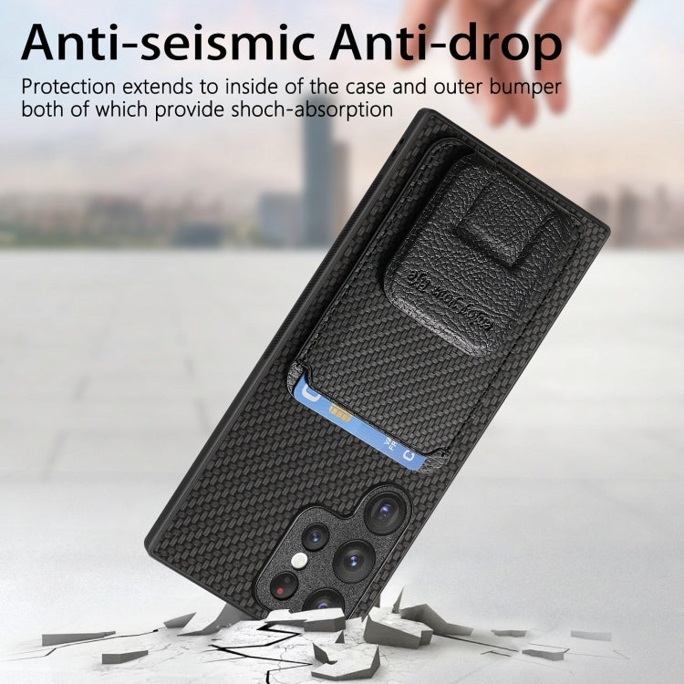 For Samsung Galaxy S24 Ultra 5G Carbon Fiber Card Bag Fold Stand Phone Case(Black) - Galaxy S24 Ultra 5G Cases by buy2fix | Online Shopping UK | buy2fix