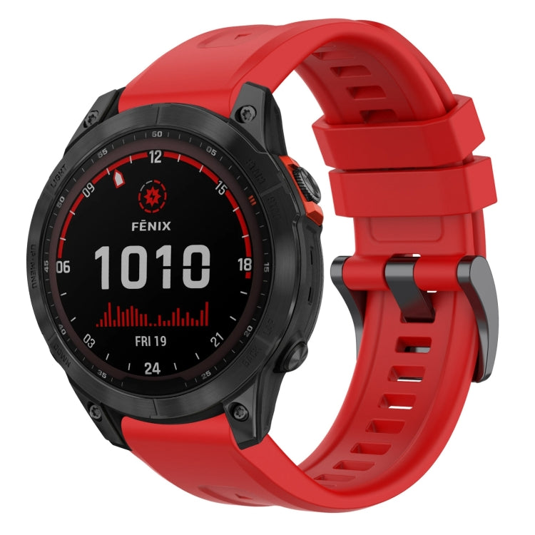 For Garmin Fenix 7 Solar / Sapphire Solar Solid Color Black Buckle Silicone Quick Release Watch Band(Red) - Watch Bands by buy2fix | Online Shopping UK | buy2fix