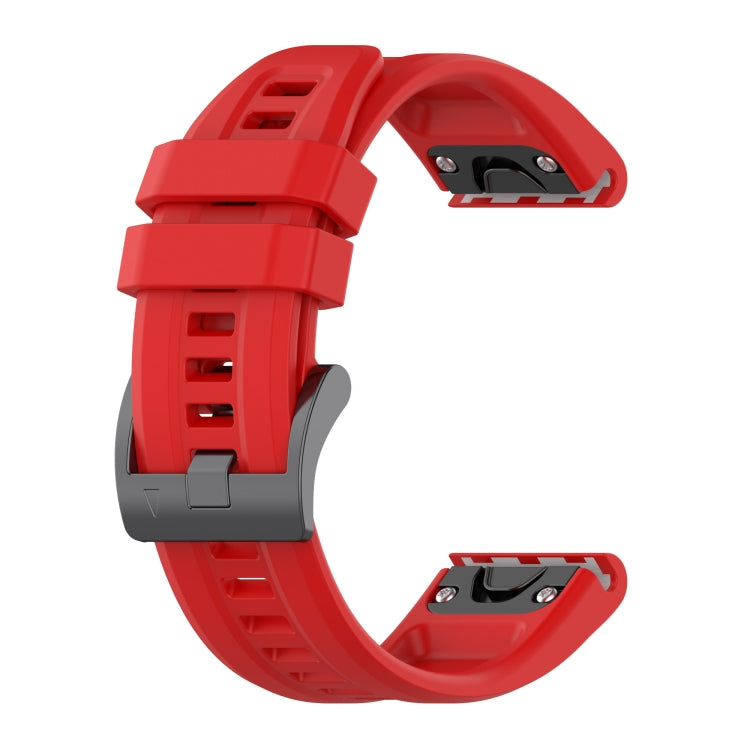 For Garmin Fenix 7 Solar / Sapphire Solar Solid Color Black Buckle Silicone Quick Release Watch Band(Red) - Watch Bands by buy2fix | Online Shopping UK | buy2fix