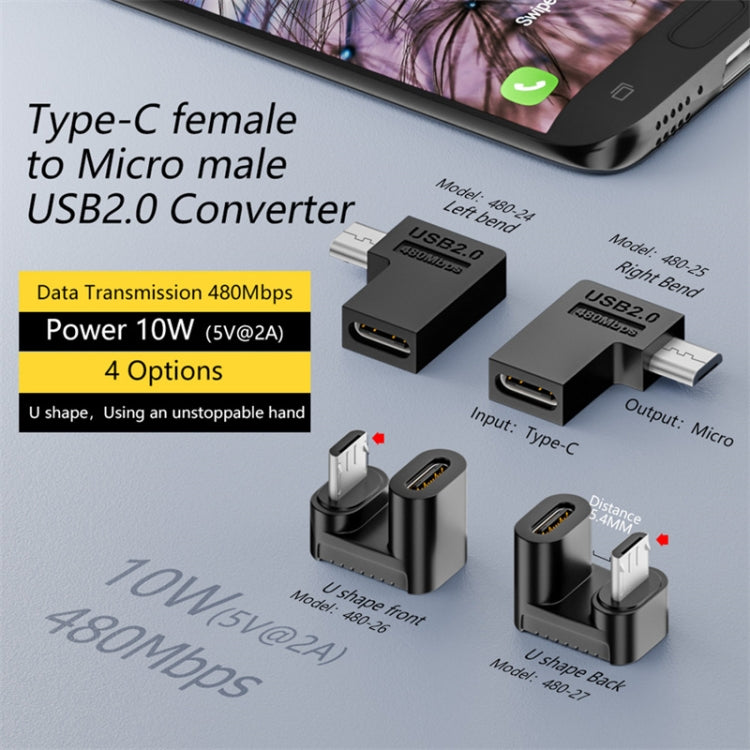 Type-C Female to Micro USB Male Adapter Data Charging Transmission, Specification:Type-C Female to Micro Male Left Bend - Cable & Adapters by buy2fix | Online Shopping UK | buy2fix