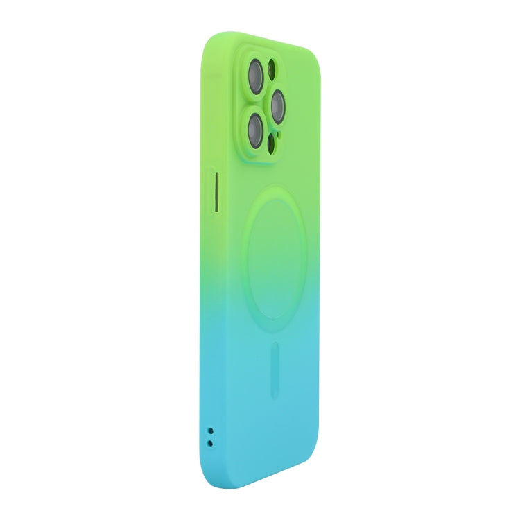 For iPhone 16 Pro ENKAY Hat-Prince MagSafe Rainbow Gradient Silicone Phone Case with Lens Film(Green Blue) - iPhone 16 Pro Cases by ENKAY | Online Shopping UK | buy2fix