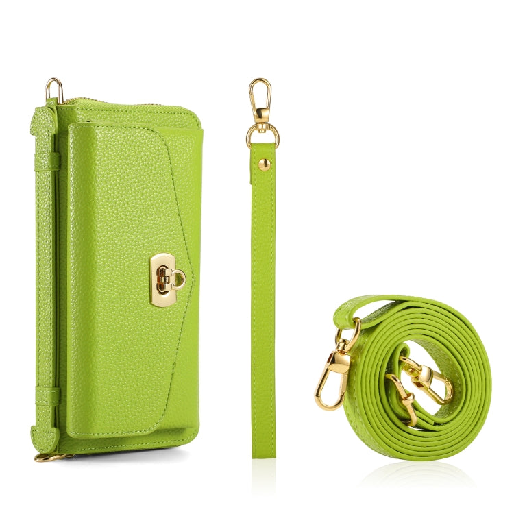 For iPhone 15 Plus MagSafe Crossbody Multi-functional Zipper Wallet Litchi Leather Phone Case(Green) - iPhone 15 Plus Cases by buy2fix | Online Shopping UK | buy2fix