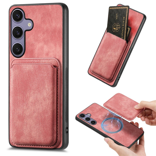 For Samsung Galaxy S25 5G Retro Leather Card Bag Magnetic Phone Case(Pink) - Galaxy S25 5G Cases by buy2fix | Online Shopping UK | buy2fix