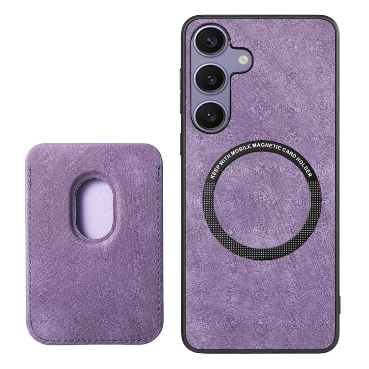 For Samsung Galaxy S25 5G Retro Leather Card Bag Magnetic Phone Case(Purple) - Galaxy S25 5G Cases by buy2fix | Online Shopping UK | buy2fix