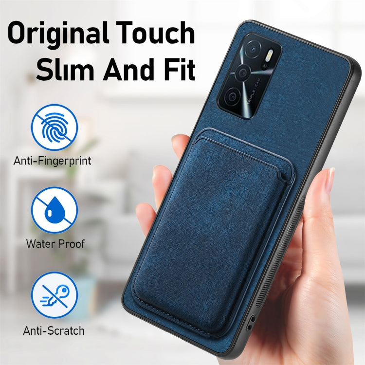 For OPPO Reno8 T 5G Retro Leather Card Bag Magnetic Phone Case(Blue) - OPPO Cases by buy2fix | Online Shopping UK | buy2fix