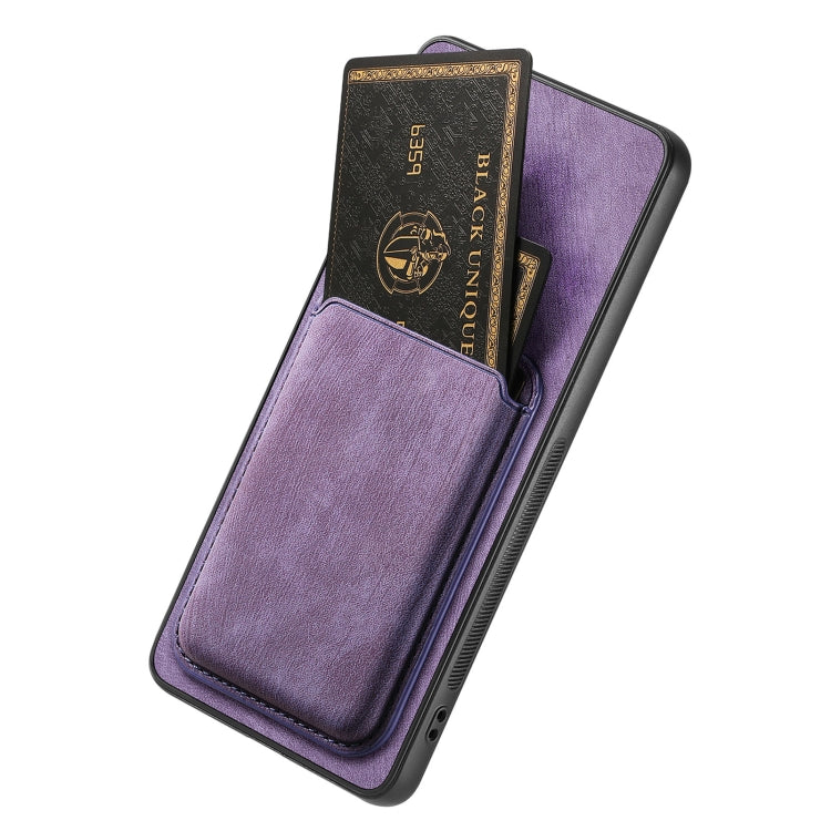 For OPPO Reno7 4G Retro Leather Card Bag Magnetic Phone Case(Purple) - OPPO Cases by buy2fix | Online Shopping UK | buy2fix