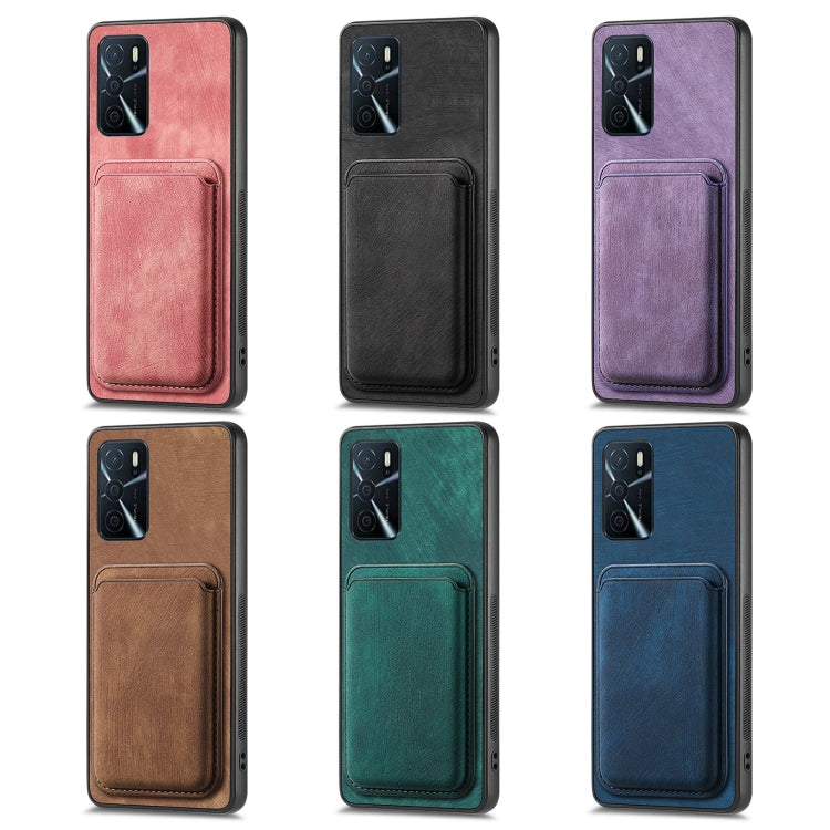 For OPPO Reno7 4G Retro Leather Card Bag Magnetic Phone Case(Purple) - OPPO Cases by buy2fix | Online Shopping UK | buy2fix