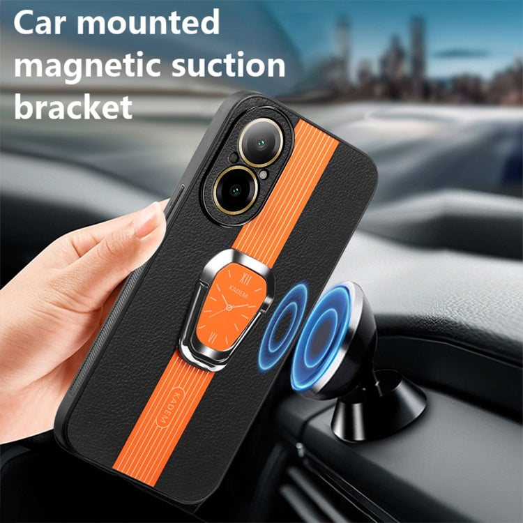 For Realme C67 4G Magnetic Litchi Leather Back Phone Case with Holder(Orange) - C67 Cases by buy2fix | Online Shopping UK | buy2fix