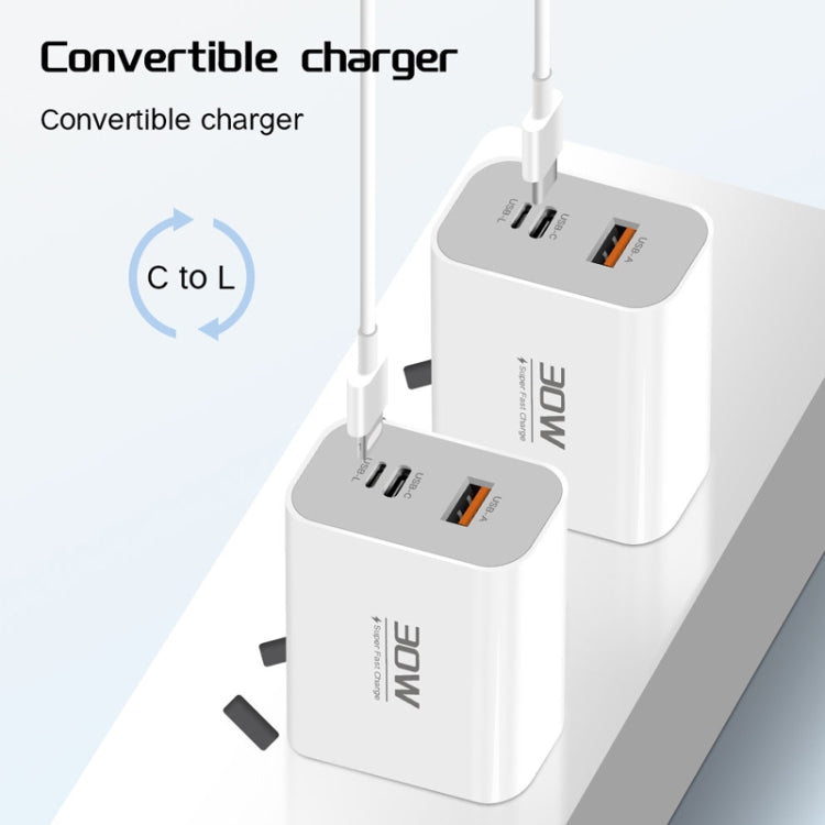 PD30W USB-C / Type-C + 8 Pin + USB Charger with Type-C to 8 Pin Date Cable(US Plug) - USB Charger by buy2fix | Online Shopping UK | buy2fix