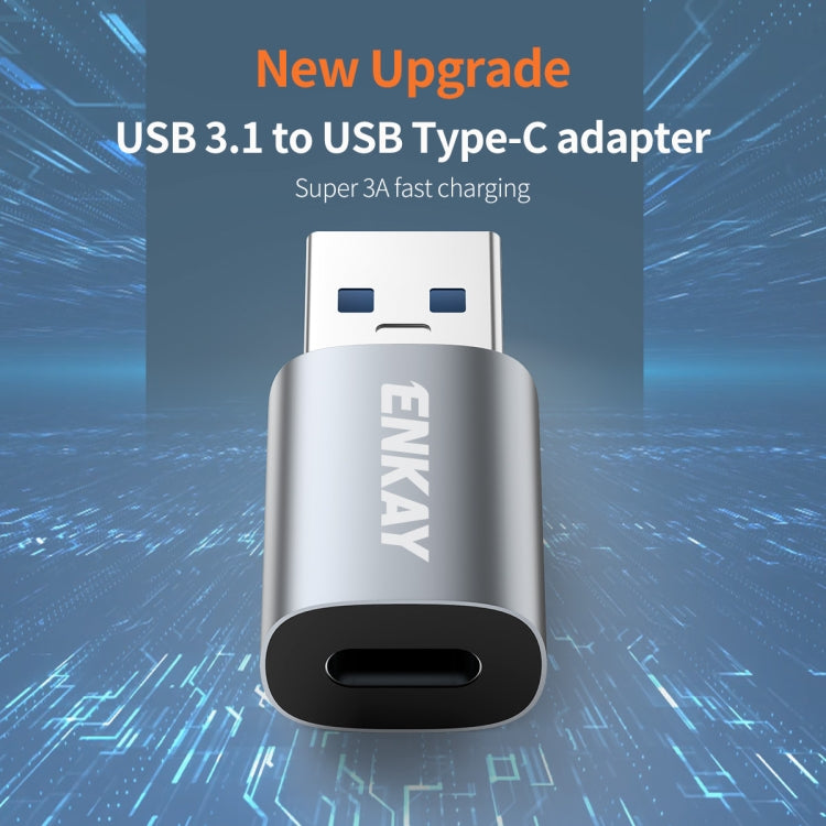 ENKAY ENK-AT118 Aluminium Alloy Male USB 3.1 to Female Type-C Data Adapter Converter Support Fast Charging - Type-C Adapter by ENKAY | Online Shopping UK | buy2fix