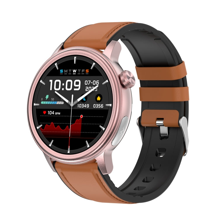 ET470 1.39 inch Color Screen Smart Watch Leather Strap, Support Bluetooth Call / ECG(Brown) - Smart Watches by buy2fix | Online Shopping UK | buy2fix