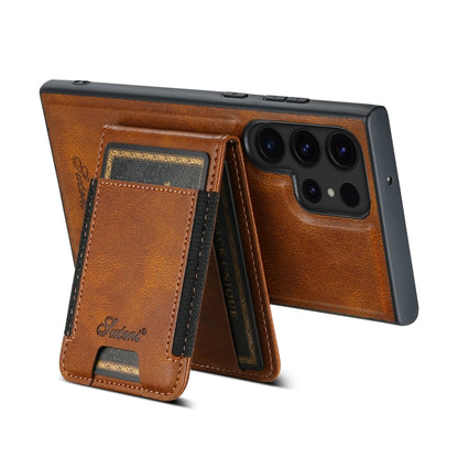 For Samsung Galaxy S22 Ultra 5G Suteni H17 Oil Eax Leather Detachable Wallet Phone Case(Brown) - Galaxy S22 Ultra 5G Cases by Suteni | Online Shopping UK | buy2fix