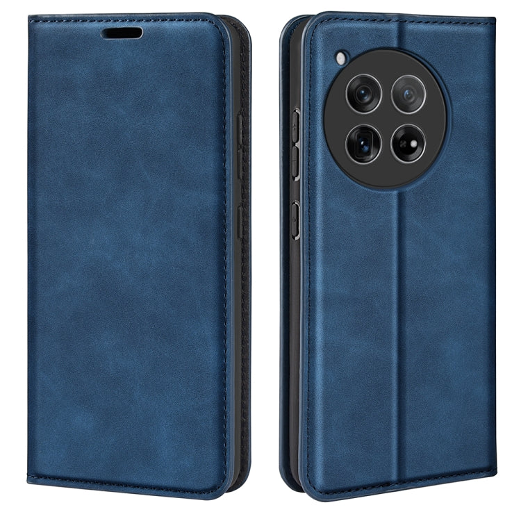 For OnePlus 12 Retro-skin Magnetic Suction Leather Phone Case(Dark Blue) - OnePlus Cases by buy2fix | Online Shopping UK | buy2fix