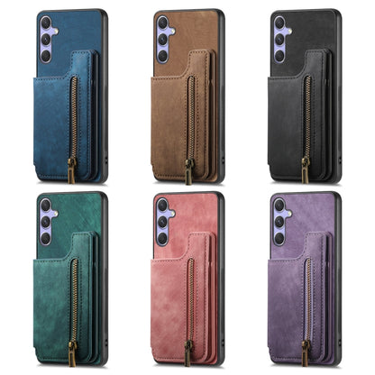 For Samsung Galaxy S25+ 5G Retro Leather Zipper Wallet Back Phone Case(Purple) - Galaxy S25+ 5G Cases by buy2fix | Online Shopping UK | buy2fix