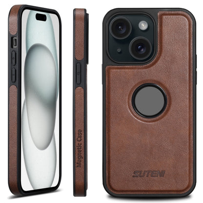 For iPhone 15 Suteni G1 Magsafe Leather Back Phone Case(Brown) - iPhone 15 Cases by Suteni | Online Shopping UK | buy2fix