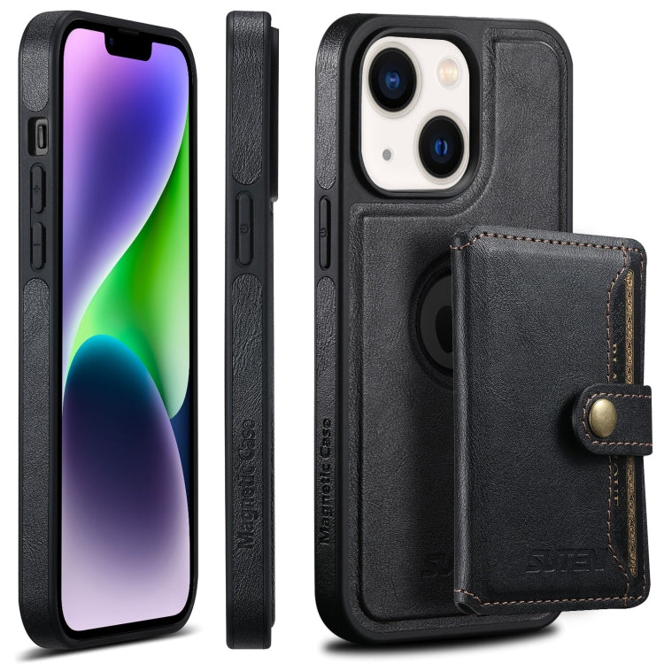 For iPhone 14 Plus Suteni M1 Oil Wax MagSafe Detachable Horizontal Card Bag Phone Case(Black) - iPhone 14 Plus Cases by Suteni | Online Shopping UK | buy2fix