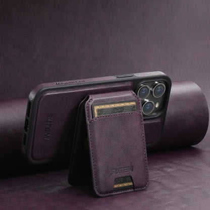 For iPhone 15 Plus Suteni M2 Oil Wax MagSafe Horizontal Card Bag Phone Case(Purple) - iPhone 15 Plus Cases by Suteni | Online Shopping UK | buy2fix