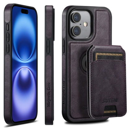 For iPhone 16 Plus Suteni M2 Oil Wax MagSafe Horizontal Card Bag Phone Case(Purple) - iPhone 16 Plus Cases by Suteni | Online Shopping UK | buy2fix